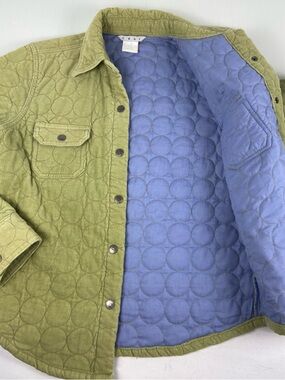 CAbi Quilted Corduroy Jacket Green Snap Shacket Lightweight Utility Small
